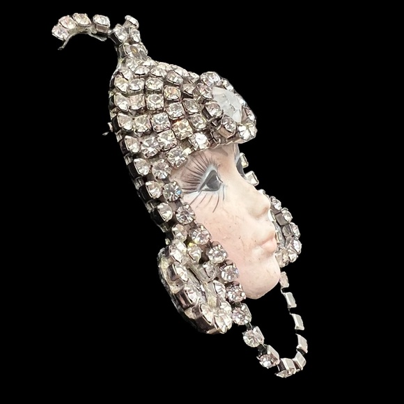 VINTAGE FLAPPER ART DECO CRYSTAL RHINESTONE BROOCH - Picture 8 of 16